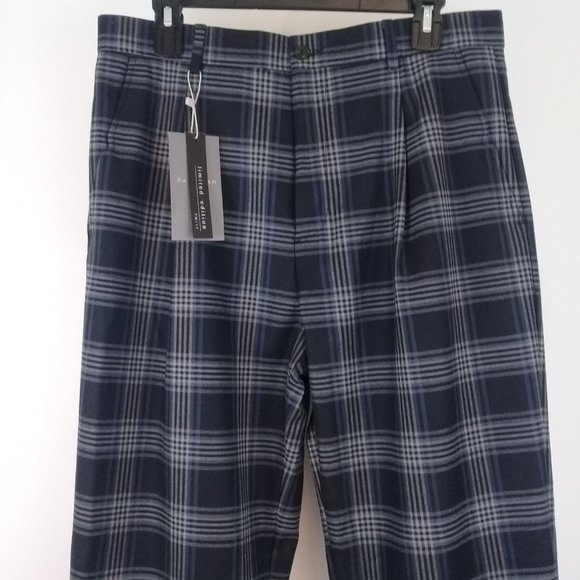 NEW ZARA MAN Blue Checked Pleated Trousers EU 40 US 31 - Picture 3 of 8